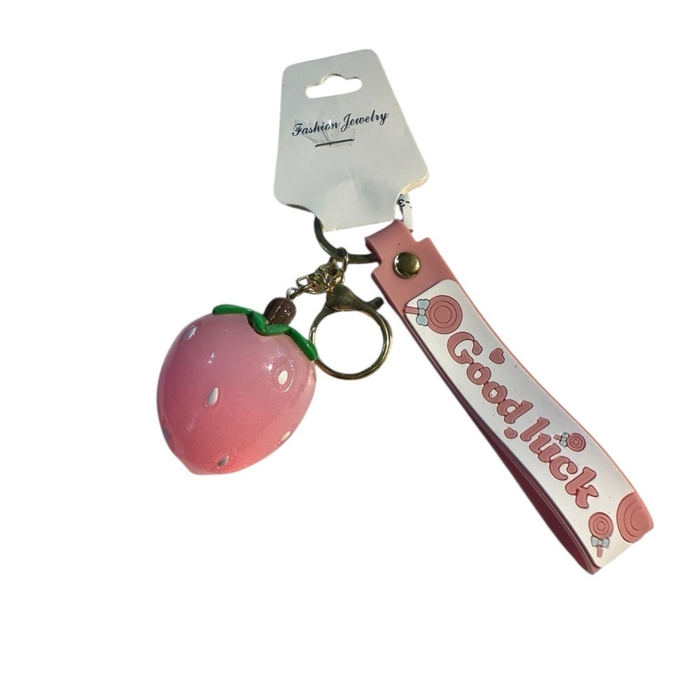 Pink Strawberry Keychain with Flashing Light